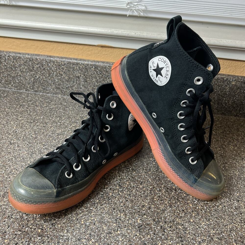 Converse All Star Mens 6.5 High Top Shoe Lace Up Black Orange Canvas Lightweight